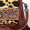 ADBG524 American Darling Hair-On Cowhide Leather Fringe Crossbody with Hand-Tooled Floral Flap