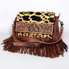 ADBG524 American Darling Hair-On Cowhide Leather Fringe Crossbody with Hand-Tooled Floral Flap