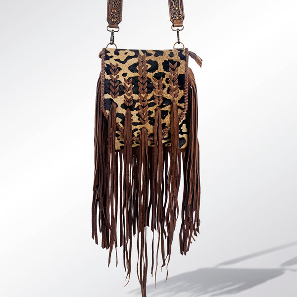 ADBG522 American Darling Hand Tooled Strap & Hair-On Cowhide Western Cross body Bag with Fringes