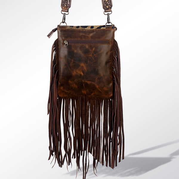 ADBG522 American Darling Hand Tooled Strap & Hair-On Cowhide Western Cross body Bag with Fringes