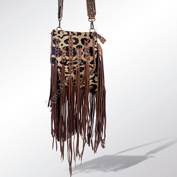ADBG522 American Darling Hand Tooled Strap & Hair-On Cowhide Western Cross body Bag with Fringes