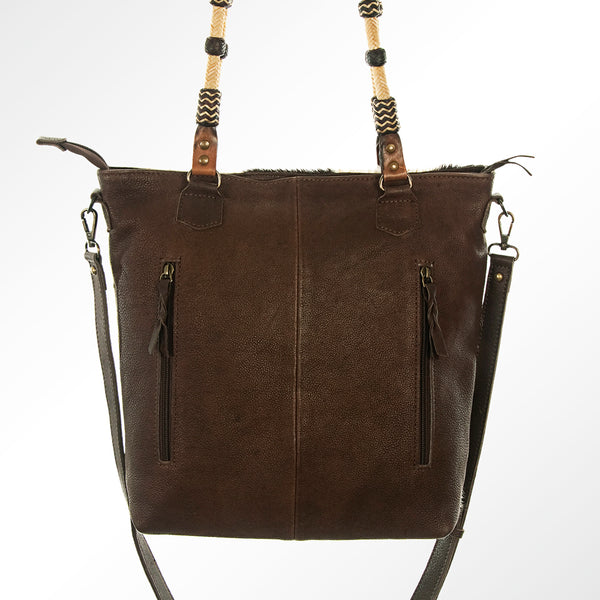 ADBG540BRW American Darling Hand Tooled Floral Leather & Hair-On Cowhide Western Tote Bag