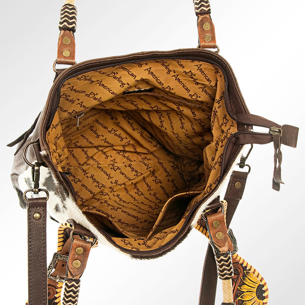ADBG540BRW American Darling Hand Tooled Floral Leather & Hair-On Cowhide Western Tote Bag