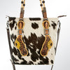 ADBG540BRW American Darling Hand Tooled Floral Leather & Hair-On Cowhide Western Tote Bag