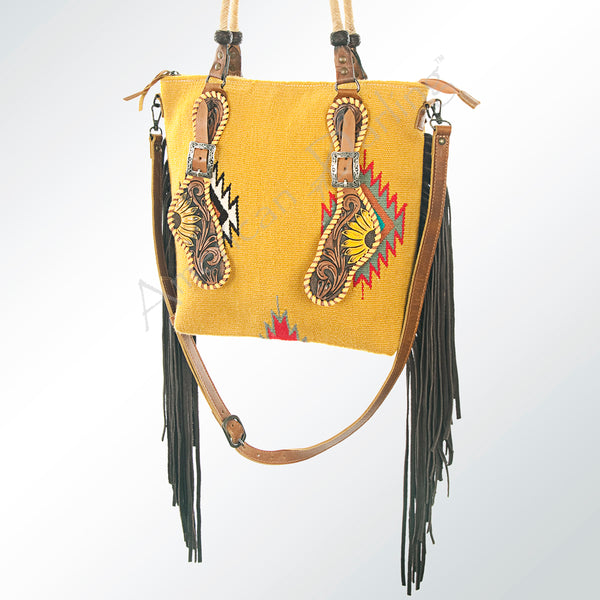 ADBG540DAR1 American Darling Hand Tooled Floral & Woven Saddle Blanket Western Tote Bag