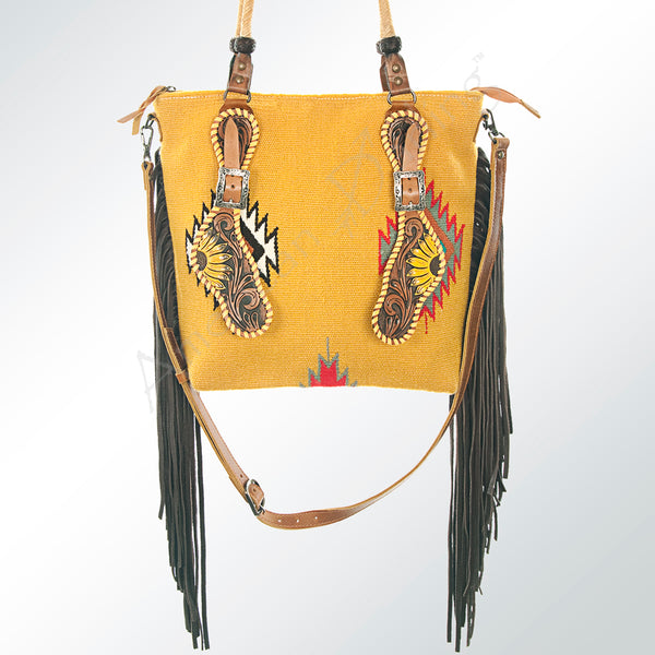 ADBG540DAR1 American Darling Hand Tooled Floral & Woven Saddle Blanket Western Tote Bag