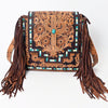 ADBG543 American Darling Hand Tooled Floral Leather Western Messenger Bag with Fringes