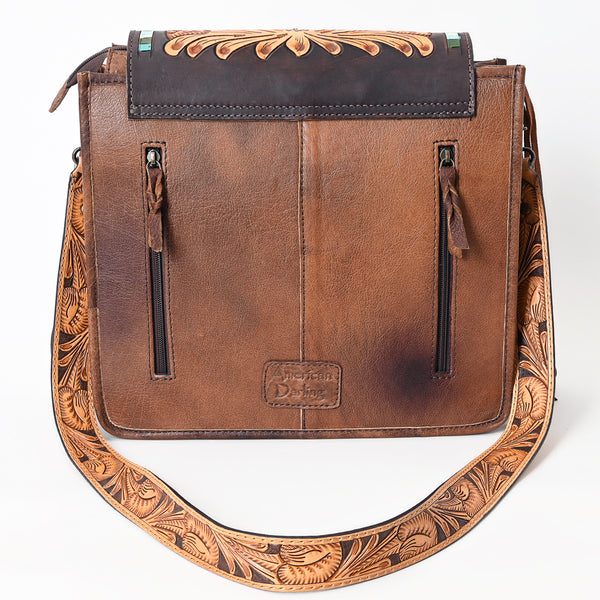 ADBG543 American Darling Hand Tooled Floral Leather Western Messenger Bag with Fringes