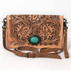 ADBG544 American Darling Hand Tooled Floral Leather Western Organiser Bag with Turquoise Concho