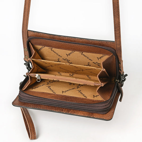 ADBG544 American Darling Hand Tooled Floral Leather Western Organiser Bag with Turquoise Concho