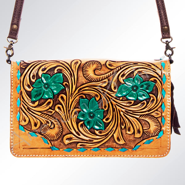 ADBG545 American Darling Hand Tooled Floral Leather Western Organiser Bag with Buck Stitching