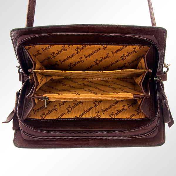 ADBG545 American Darling Hand Tooled Floral Leather Western Organiser Bag with Buck Stitching