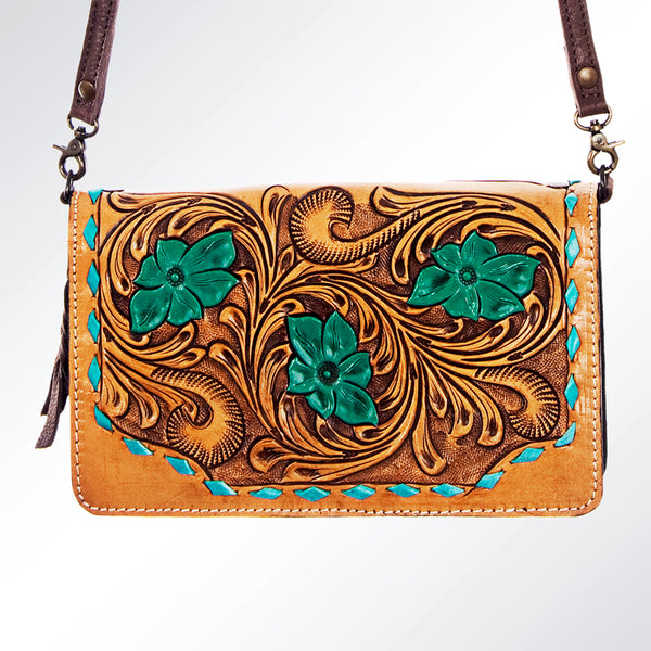 ADBG545 American Darling Hand Tooled Floral Leather Western Organiser Bag with Buck Stitching