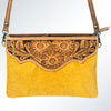 ADBG546MUS American Darling Cowhide & Pink Hand Tooled Leather Fringe Crossbody Bag