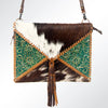 ADBG548BRW American Darling Hand Tooled Floral Leather & Hair-On Cowhide Western Envelop Bag