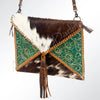 ADBG548BRW American Darling Hand Tooled Floral Leather & Hair-On Cowhide Western Envelop Bag