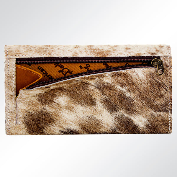 ADBG549TAW American Darling Hair-On-Hide Leather Wallet with Tooled Floral Flap Western Trifold Clutch