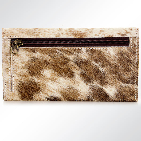 ADBG549TAW American Darling Hair-On-Hide Leather Wallet with Tooled Floral Flap Western Trifold Clutch