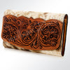 ADBG549TAW American Darling Hair-On-Hide Leather Wallet with Tooled Floral Flap Western Trifold Clutch