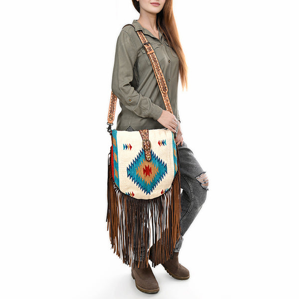 ADBG551DAR1 American Darling Hand Crafted Western Leather Large Cross body Bag with Saddle Blanket
