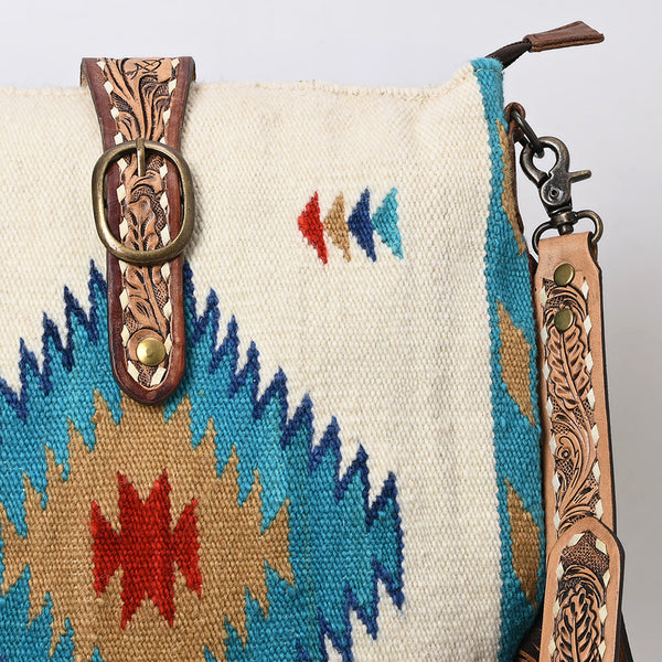 ADBG551DAR1 American Darling Hand Crafted Western Leather Large Cross body Bag with Saddle Blanket