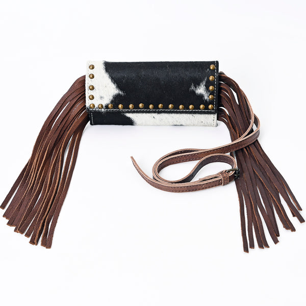 ADBG553BRW American DarlingWestern Cowhide & Leather Long Fringe Studded Crossbody