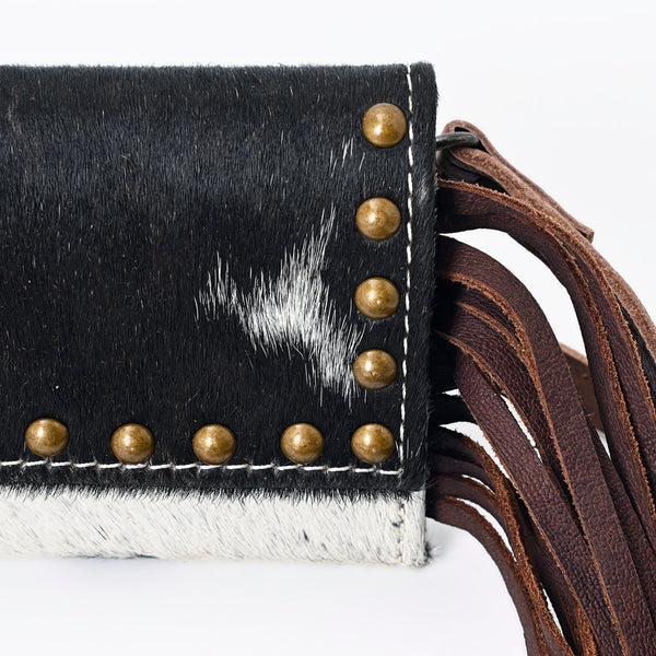 ADBG553BRW American DarlingWestern Cowhide & Leather Long Fringe Studded Crossbody