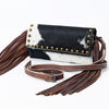 ADBG553BRW American DarlingWestern Cowhide & Leather Long Fringe Studded Crossbody