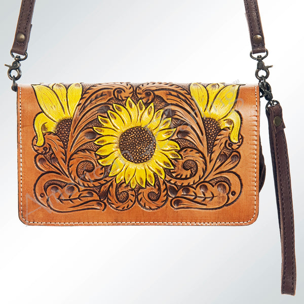 ADBG554 American Darling Hand Tooled Floral Leather Western Organiser Bag