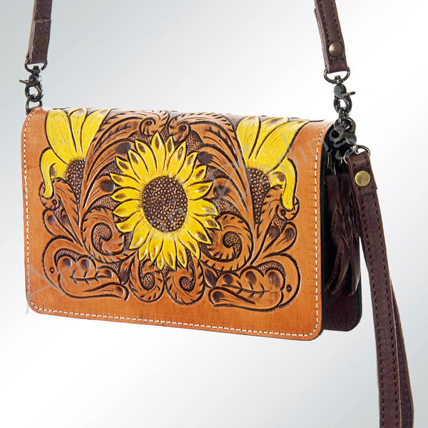ADBG554 American Darling Hand Tooled Floral Leather Western Organiser Bag