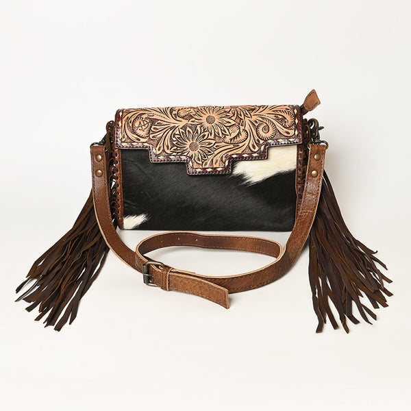 ADBG555 American Darling Hand Tooled Floral Leather & Hair-On Cowhide Small Cross body Bag