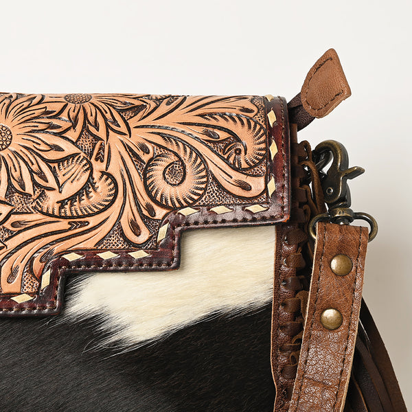 ADBG555 American Darling Hand Tooled Floral Leather & Hair-On Cowhide Small Cross body Bag