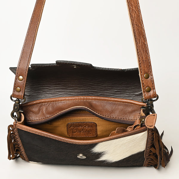 ADBG555 American Darling Hand Tooled Floral Leather & Hair-On Cowhide Small Cross body Bag