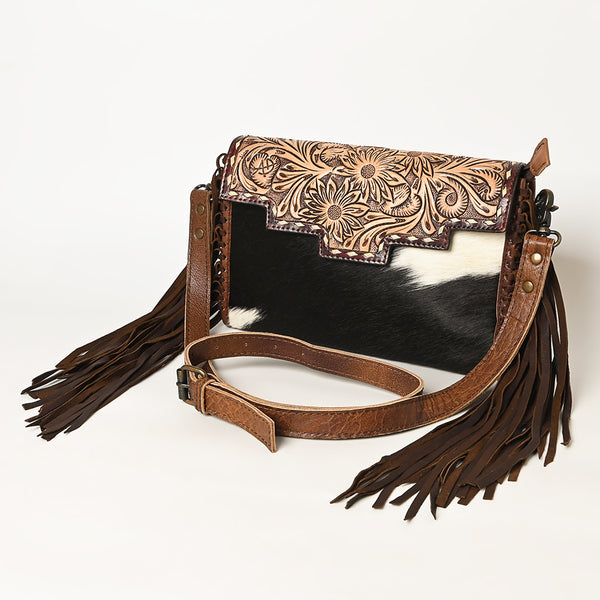 ADBG555 American Darling Hand Tooled Floral Leather & Hair-On Cowhide Small Cross body Bag