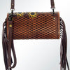 ADBG556 American Darling Hand Tooled Floral Leather Western Wristlet Bag with Fringes