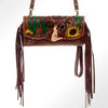 ADBG556 American Darling Hand Tooled Floral Leather Western Wristlet Bag with Fringes