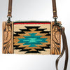 ADBG557DAR1 American Darling Hand Tooled Floral Leather & Woven Saddle Blanket Western Crossbody Bag