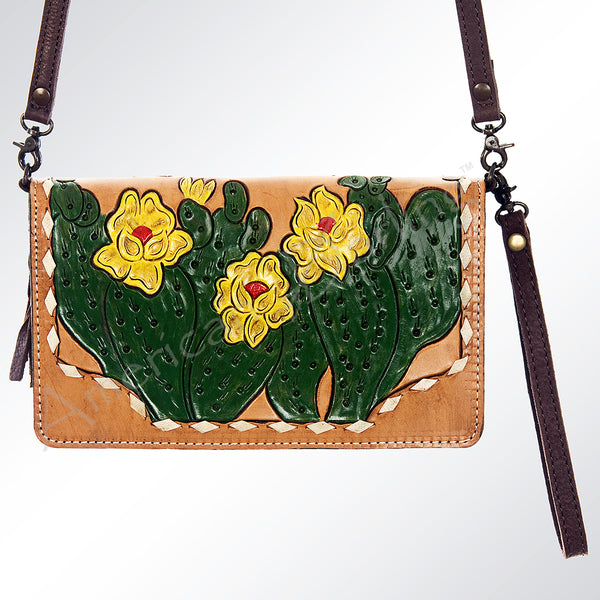 ADBG558 American Darling Hand Tooled Floral & Cactus Leather Western Organiser Bag