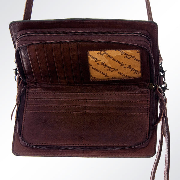 ADBG558 American Darling Hand Tooled Floral & Cactus Leather Western Organiser Bag