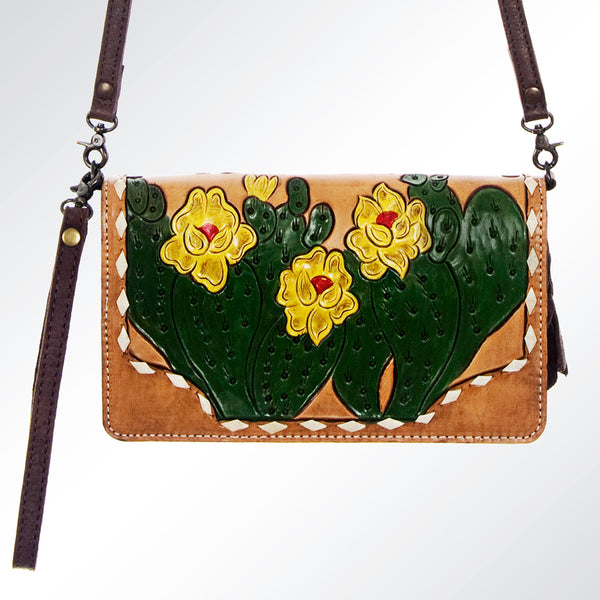 ADBG558 American Darling Hand Tooled Floral & Cactus Leather Western Organiser Bag