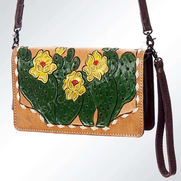 ADBG558 American Darling Hand Tooled Floral & Cactus Leather Western Organiser Bag