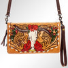 ADBG559 American Darling Hand Tooled Floral Leather Western Organiser Bag with Longhorn