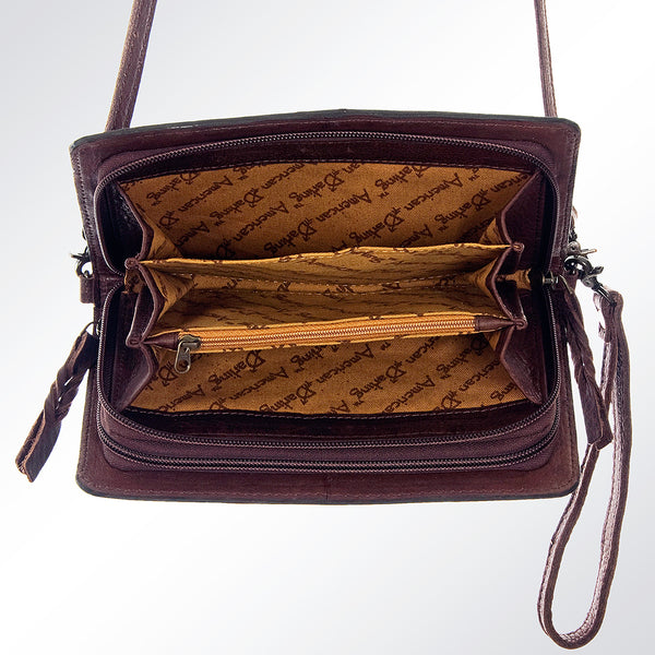ADBG559 American Darling Hand Tooled Floral Leather Western Organiser Bag with Longhorn