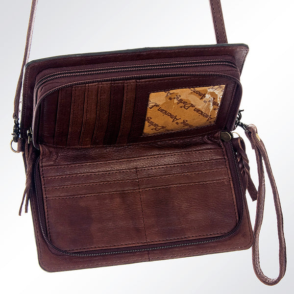 ADBG559 American Darling Hand Tooled Floral Leather Western Organiser Bag with Longhorn