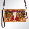ADBG559 American Darling Hand Tooled Floral Leather Western Organiser Bag with Longhorn