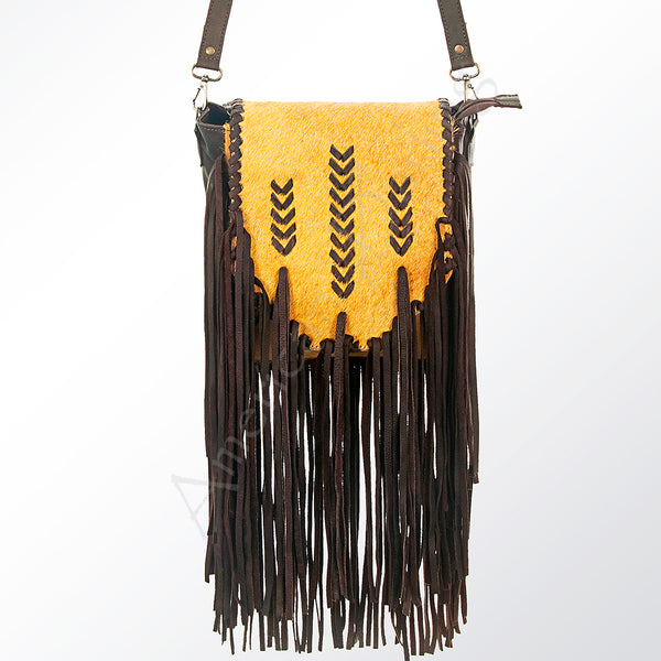 ADBG532 American Darling Braided trim & Hair-On Cowhide Western Cross body Bag with Fringes