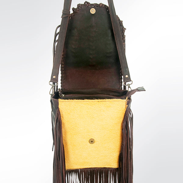 ADBG532 American Darling Braided trim & Hair-On Cowhide Western Cross body Bag with Fringes