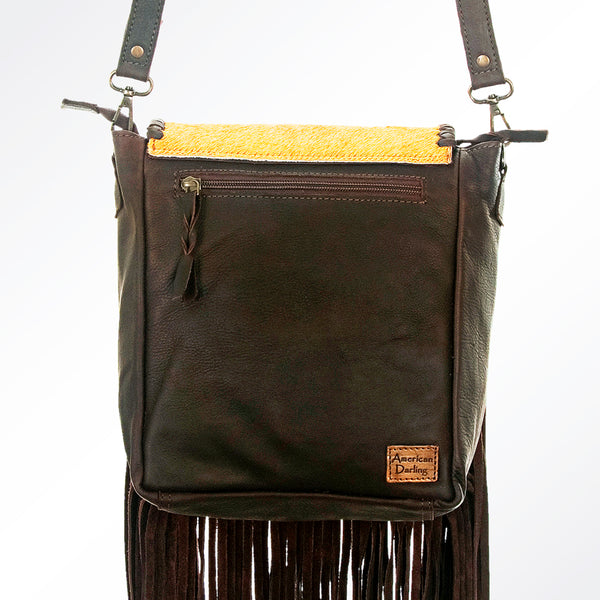 ADBG532 American Darling Braided trim & Hair-On Cowhide Western Cross body Bag with Fringes