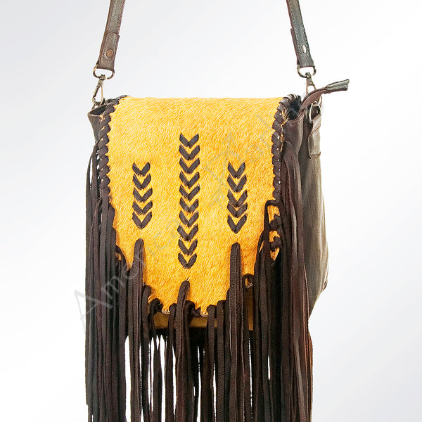 ADBG532 American Darling Braided trim & Hair-On Cowhide Western Cross body Bag with Fringes