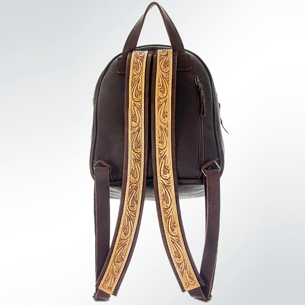 ADBG560 American Darling Hand Tooled Floral Leather Western Backpack with Turquoise Concho